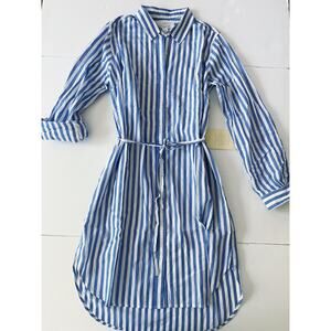 Trovata NWT striped Blue & White Shirt Midi Dress with Waist Tie